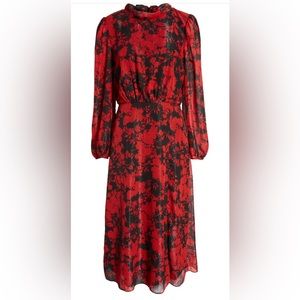 Printed long sleeve dress in black and red size 10